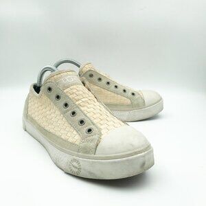 UGG Laela Woven Neutral Tan Gray Fur Lined Slip On Sneakers Shoes Womens 6